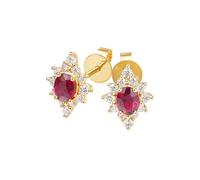 Stfery Boucles d'oreilles à tige en or jaune 9 K/14 K/18 carats avec rubis, pavé de diamants en forme de fleur en or véritable pour femme, Unique, Métal, Ru iamant