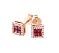 Stfery Boucles d'oreilles à tige en or rose 9K/14K/18K, pavé de diamants carrés halo boucles d'oreilles en or véritable pour femme, Unique, Métal, Ru iamant