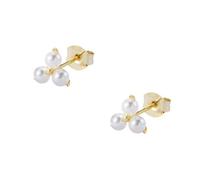 Stfery Boucles d'oreilles à tige en or véritable 9/14/18 carats avec perle trilogie pour femme, Unique, Métal, Perle de nacre