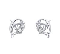 Stfery Boucles d'oreilles à tige en or véritable 9/14/18 carats pour femme en forme de dauphin pavé de moissanite, Unique, Métal, Moissanite