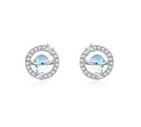 Stfery Boucles d'oreilles à tige en or véritable 9/14/18 carats pour femme, pierre de lune planète, Unique, Métal, Pierre de lune Moissanite