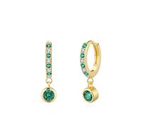 Stfery Boucles d'oreilles créoles en or 9/14/18 carats pour femme, avec lunette en turquoise et or véritable, Unique, Métal, Émeraude synthétique