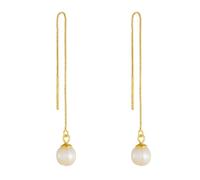 Stfery Boucles d'oreilles en or 9/14/18 carats, longue chaîne avec perles de 6 à 8 mm, boucles d'oreilles pendantes en or véritable pour elle, Unique, Métal, Perle de nacre