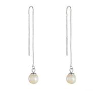 Stfery Boucles d'oreilles en or 9/14/18 carats, longue chaîne avec perles de 6 à 8 mm, boucles d'oreilles pendantes en or véritable pour elle, Unique, Métal, Perle de nacre