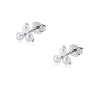Stfery Boucles d'oreilles en or 9/14/18 carats pour femme avec perles trilogie, Unique, Métal, Perle de nacre