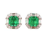 Stfery Boucles d'oreilles en or 9 K/14 K/18 carats pour femme avec émeraude et moissanite 2 carats - Couronne de rayons carrées en or véritable