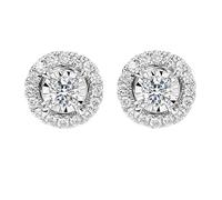 Stfery Boucles d'oreilles en or blanc 9 K/14 K/18 carats avec diamant pour femme - Couronne de rayons ronds - Boucles d'oreilles en or véritable