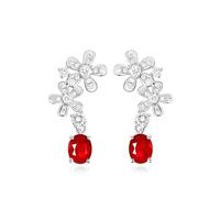 Stfery Boucles d'oreilles pendantes en or blanc 9 K/14 K/18 carats avec ru e sang pigeon 0,7 ct et diamants en or véritable, Unique, Métal, Diamant Rubis sang de pigeon Diamant