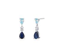 Stfery Boucles d'oreilles trois pierres en or 9/14/18 carats pour femme, gouttes de présure, saphir, apatite moissanite, boucles d'oreilles pendantes en or, Unique, Métal, Lab Grown Saphir Apatite