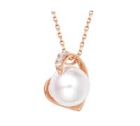 Stfery Chaîne avec pendentif en forme de cœur en or rose 18 carats - Élégant collier avec perle de 7,5 à 8 mm et diamant 0,03 carats - Pour femme - Bijou véritable personnalisé