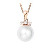 Stfery Chaîne avec pendentif en or rose 9 K/14 K/18 K, élégant collier de perles de 8,5 à 9 mm avec diamant 0,06 ct, bijou pour femme personnalisé, 40+5cm, Métal, Perle Diamant