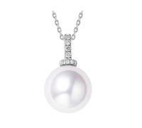 Stfery Chaîne en or blanc 9 K/14 K/18 carats avec pendentif en perle, élégant collier de perles de 9,5 à 10 mm avec diamant 0,06 carat, bijou pour femme personnalisé, 40+5cm, Métal, Diamant