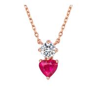 Stfery Chaîne en or rose 9 K/14 K/18 K pour femme, élégant collier en pierre duo avec rubis taille cœur 0,25 ct et diamant, véritable bijou personnalisé, 40+5cm, Métal, Rubis