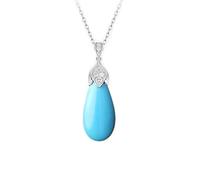 Stfery Chaîne pour femme en or blanc 9K/14K/18 carats, pendentif feuille de déclaration avec turquoise 3 carats, chaîne en or véritable personnalisée, 40+5cm, Métal, Turquoise