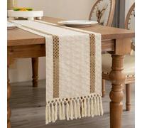 Stfery Chemin de table 30 x 280 cm - En lin - Beige - Moderne - À rayures - Pour cuisine, table à manger, intérieur, vacances, fête