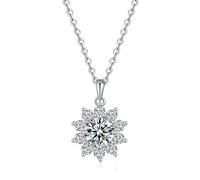 Stfery Collier avec pendentif en or 9/14/18 carats, moissanite ronde de 1 carat, chaîne flocon de neige pour femme, or délicat, Métal, Moissanite