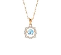 Stfery Collier avec pendentif en or 9/14/18 carats, topaze ronde 0,5 carat, chaîne géométrique pour femme, en or véritable délicat, Métal, Topaze Moissanite