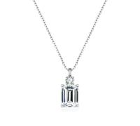 Stfery Collier avec pendentif en or blanc 9 carats avec moissanite 4 carats - Couronne de rayons rectangulaire - Pour femme - Mariage - AU375
