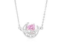 Stfery Collier en or 9/14/18 carats pour femme, collier lune planète avec pendentif en forme de cœur, saphir cultivé en laboratoire, moissanite, or véritable, Métal, Moissanite Saphir cultivé en