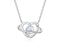 Stfery Collier en or 9/14/18 carats pour femme, pierre de lune, cœur, planète, pendentif de mariage, or véritable, Métal, Pierre de lune Moissanite