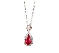Stfery Collier en or 9 K/14 K/18 carats, pendentif halo en forme de goutte avec rubis cultivé en laboratoire 1 ct et moissanites pavées, collier en or blanc pour elle, 40+5cm, Métal, Moissanite Rubis