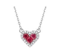Stfery Collier en or blanc 14 carats pour femme, avec pendentif cœur trois étoiles scintillant avec rubis 0,23 ct et diamant pavé 0,06 carat, chaîne en or Au585 véritable bijou personnalisé