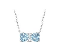 Stfery Collier en or blanc 9 carats, avec nœud en aigue-marine 1 carat taille cœur et diamant, chaîne pour femme Au375 véritable Bijoux personnalisés