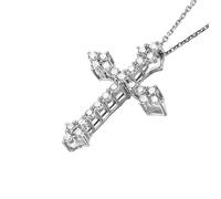 Stfery Collier en or blanc 9 K/14 K/18 carats, avec pendentif en forme de croix scintillant avec diamant 0,45 carat, chaîne pour femme, bijou en or véritable personnalisé, 40+5cm, Métal, Diamant