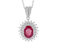 Stfery Collier en or blanc 9 K/14 K/18 carats avec rubis ovale 1 ct et diamants pavés de tournesol pour femme en or véritable, 40+5cm, Métal, Rubis Diamant