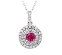 Stfery Collier en or blanc 9 K/14 K/18 carats, pendentif disque pavé de luxe avec rubis 0,18 ct et diamants, collier en or véritable pour femme, 40+5cm, Métal, Rubis