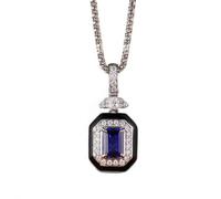 Stfery Collier en or blanc 9 K/14 K/18 carats, pendentif octogone en émail noir avec saphir cultivé en laboratoire 1 ct et pavé de moissanites, collier en or véritable pour femme, 40+5cm, Métal