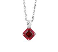 Stfery Collier en or blanc 9 K/14 K/18 carats pour elle, élégant rubis carré cultivé en laboratoire 1,2 ct et moissanite poire, collier en or véritable, 40+5cm, Métal, Moissanite Rubis cultivés en