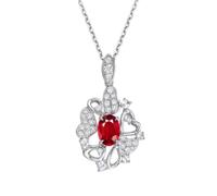 Stfery Collier en or blanc 9 K/14 K/18 carats pour femme, pendentif élégant en forme de cœur avec rubis naturel ovale 0,6 ct et pavé de diamants, collier en or véritable, 40+5cm, Métal, Rubis Diamant