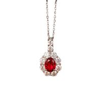 Stfery Collier en or blanc 9K/14K/18K, pendentif fleur classique avec rubis ovale cultivé en laboratoire 1,85 ct et pavé de moissanites, collier en or véritable pour femme, 40+5cm, Métal, Rubis