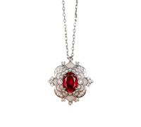 Stfery Collier en or blanc 9K/14K/18K pour femme, pendentif vintage 1,85 ct rubis cultivé en laboratoire avec émail noir et moissanites pavées, collier en or véritable, 40+5cm, Métal, Moissanite Rubis