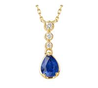 Stfery Collier en or jaune 14 carats avec pendentif en forme de larme avec saphir 0,38 ct et diamant 0,03 carat, chaîne pour femme, bijou en or véritable 14 carats personnalisé