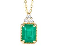 Stfery Collier en or jaune 18 carats avec émeraude, pendentif avec émeraude de 1 carat taille rectangulaire et diamant, chaîne pour femme Au750 véritable bijou personnalisé
