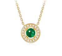 Stfery Collier en or jaune 9 K/14 K/18 carats, pendentif disque classique avec émeraude naturelle 0,2 ct et pavé de diamants, collier en or véritable pour elle, 40+5cm, Métal, Émeraude Diamant