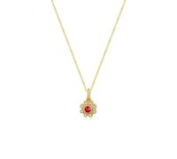 Stfery Collier en or jaune 9 K/14 K/18 carats, pendentif fleur élégant avec rubis 0,12 ct et diamants, collier en or jaune pour femme, 40+5cm, Métal, Rubis Diamant