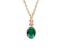 Stfery Collier en or jaune 9 K/14 K/18 carats, pendentif ovale classique de 1 ct avec émeraude cultivée en laboratoire avec lunette moissanite, collier en or véritable pour femme, 40+5cm, Métal