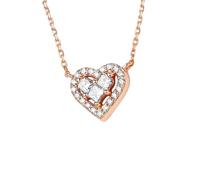 Stfery Collier en or rose 18 carats avec pendentif en forme de cœurs imbriqués avec diamant 0,15 carat, pendentif pour femme, or véritable Au750 personnalisé