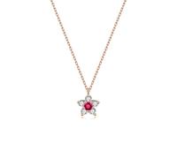 Stfery Collier en or rose 9 K/14 K/18 carats, pendentif fleur délicate avec rubis 0,07 ct et diamants, collier en or véritable pour femme, 40+5cm, Métal, Rubis Diamant