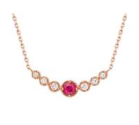 Stfery Collier en or rose 9 K/14 K/18 carats pour femme, collier délicat en or véritable avec rubis 0,12 ct et diamants, 40+5cm, Métal, Rubis