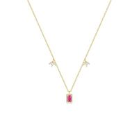 Stfery Collier Pendentif Feuilles Oxyde de Zirconium Rectangle Fuchsia 925 Argent, Collier Femme Plaqué Or Fantaisie