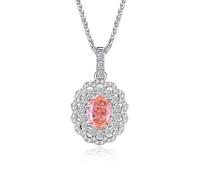Stfery Collier plastron en or 9/14/18 carats avec pendentif fleur ovale 2 carats Moissanite Padparadscha en or véritable, Métal, Moissanite Padparadscha cultivé en laboratoire Moissanite