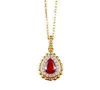 Stfery Collier pour femme en or jaune 9 carats avec pendentif en forme de larme vintage avec rubis de 1 ct et moissanite pavé de laboratoire, chaîne en or Au375 véritable bijou personnalisé