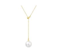 Stfery Collier pour femme en or jaune 9 K/14 K/18 K, en forme de Y, élégant collier en Y avec perle de 8,5 à 9 mm et diamant 0,05 carat, véritable bijou personnalisé, 40+5cm, Métal, Perle Diamant