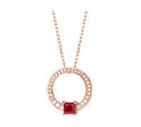 Stfery Collier pour femme en or rose 18 carats avec pendentif rond élégant avec rubis taille carrée 0,1 carat et diamant pavé, chaîne en or Au750 véritable bijou personnalisé