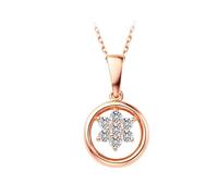 Stfery Collier pour femme en or rose 9K/14K/18K avec pendentif en forme de cercle et fleurs avec diamant 0,16 carat, véritable bijou personnalisé, 40+5cm, Métal, Diamant