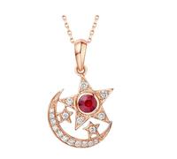 Stfery Collier pour femme en or rose 9K/14K/18K, pendentif lune étoile avec rubis 0,12 ct et diamant 0,08 ct, chaîne en or véritable, personnalisable, 40+5cm, Métal, Rubis